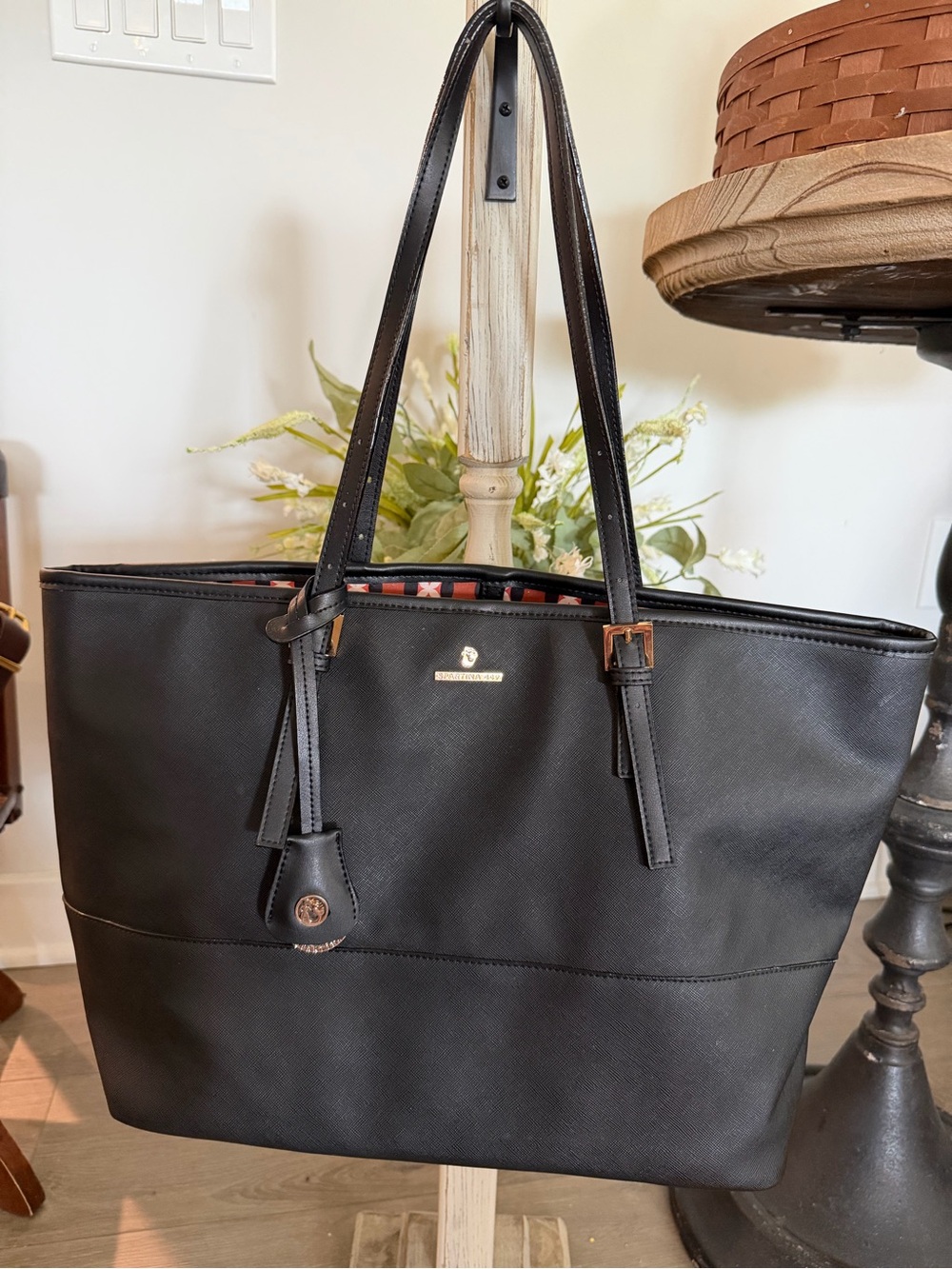 Spartina 449 Black Shoulder Tote with Subtle Gold Hardware